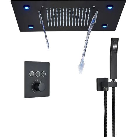 Grifo de ducha, cabezal de ducha LED, construcción de latón resistente, negro B (1/2)