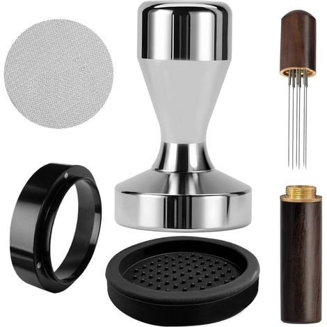 Prensa de espresso de 51 mm, juego de máquina de café, prensa de 51 mm con herramienta WDT, tapete para espresso, embudo dosificador de espresso, filtro de espresso de 51 mm, accesorios para (1/5)