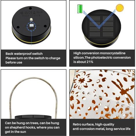 Solar-Gartenlaterne mit Aussparungen, Solar-Hängelampe mit Schirmeffekt, Solar-Gartenbeleuchtung (1/5)