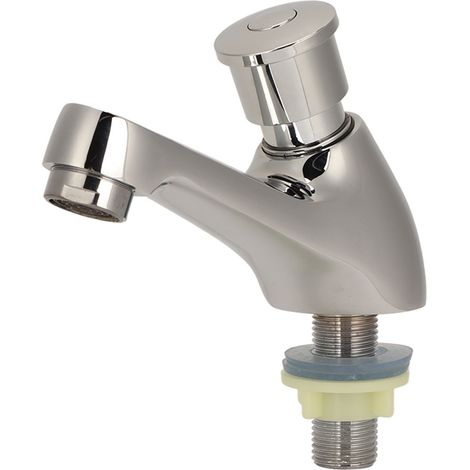 Robinet de lavabo argenté à temporisation, monotube, eau froide, filetage G1/2, pour la maison, la cuisine, la salle de bain ou l'hôtel. (1/5)