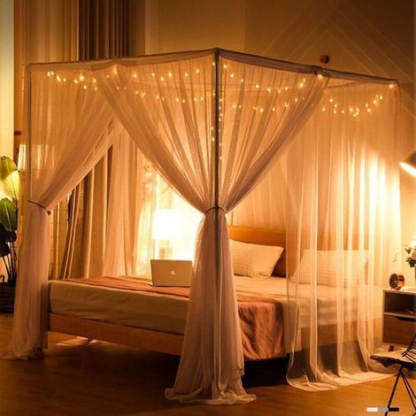 Moustiquaire de lit double - 4 portes Anti insectes - Intérieur et extérieur - 210x190x240cm (1/5)