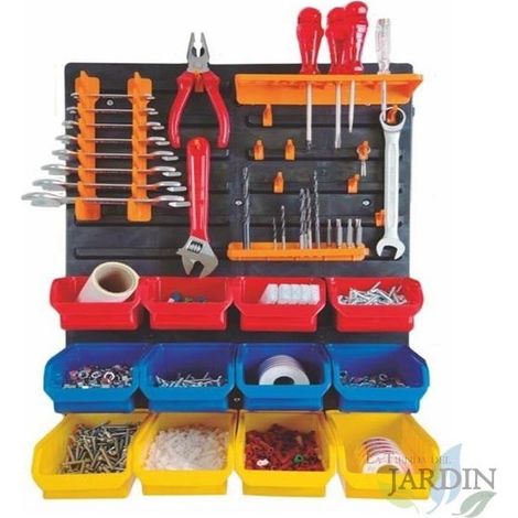 Plastique Panneau Mural Porte-Outils 16 boîtes, Système de Stockage - Rangement Outil - Armoire Garage -  40x59 cm