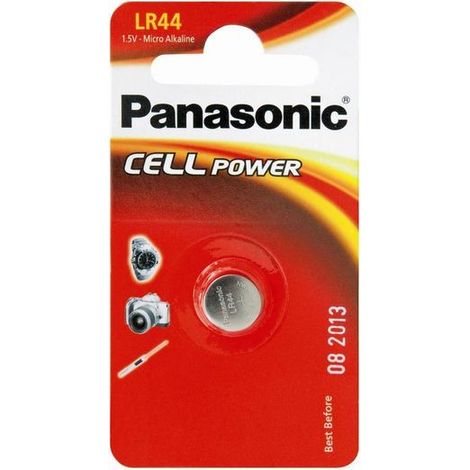 Blister da 1 pila a bottone Alcalina 1,5V Panasonic - LR44, RW82, A76, 157 (1/5)