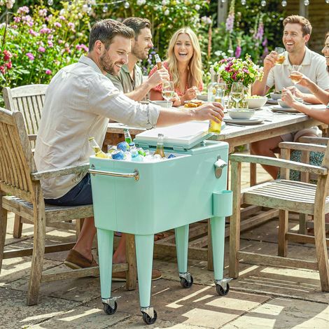 Carro de Bebidas Refrigerado 56L con Ruedas Abrebotellas Recogetapas y Asa para Patio Fiesta 75x35x78 cm Verde Claro