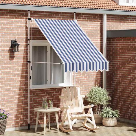 Store banne-Auvent rétractable manuel 150 cm Rayures bleues et blanches (1/5)