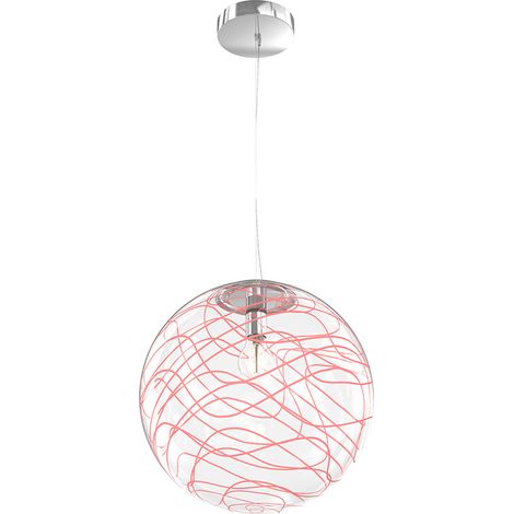 Sospensione Contemporanea Moon Metallo Cromo Vetro Rosso 1 Luce E27 D.30Cm (1/4)
