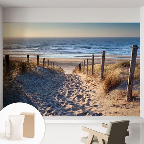 Papier peint intissé avec imprimé pour décoration intérieure pour rénovation a motif - Colle incluse gratuite Sentier de plage 152x104 cm (1/5)