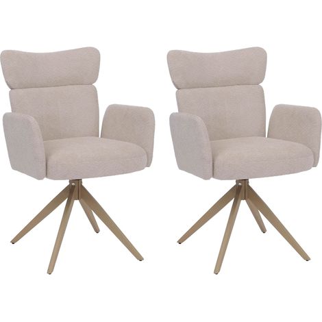 [NUNCA USADO] Juego de 2 sillas de comedor HHG-673, silla giratoria con retorno automático, tejido bouclé 350 g/m², Öko-Tex, beige, patas con aspecto de madera (1/5)