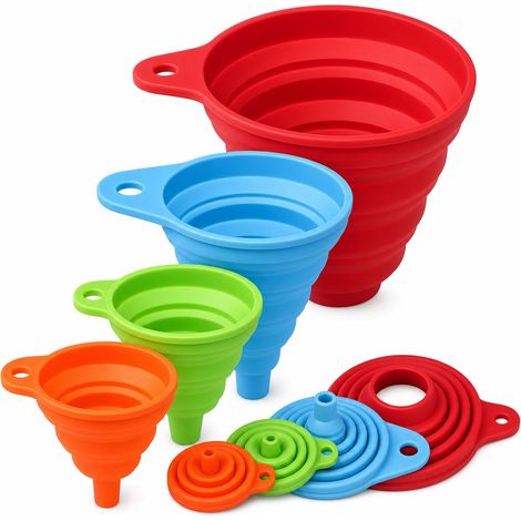 Entonnoir de cuisine pliable en silicone - Grand petit et mini entonnoir de cuisine avec entonnoir pour la cuisine, le remplissage des bouteilles, la conserve (1/5)