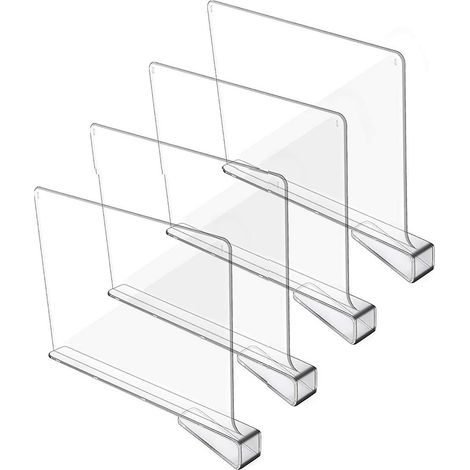 Lot de 4 séparateurs d'étagères pour l'organisation de votre placard, organisateur d'étagères de placard, séparateurs transparents pour étagères (1/5)