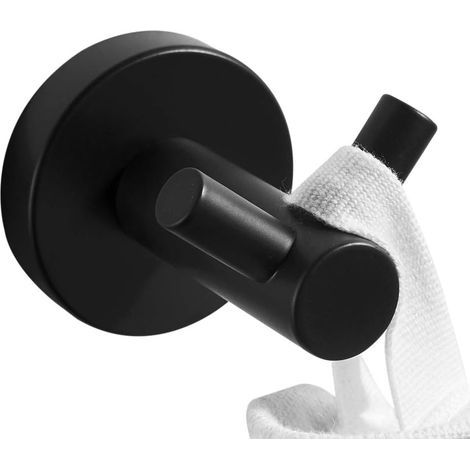 Crochet mural Black Patère double design industriel en inox noir pour salle de bain Set de 1 crochets muraux modernes Dimensions Ø 5.5 x 5.5 cm Métal noir (1/5)