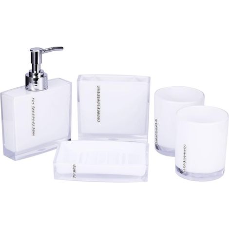 Ensemble d'accessoires de Salle de Bain 5 pièces Comprenant Un Flacon d'émulsion, Un Porte-Brosse à Dents, 2 gobelets de gargarisme, Un Porte-Savon, Un Ensemble de Bain en Plastique, Blanc (1/5)