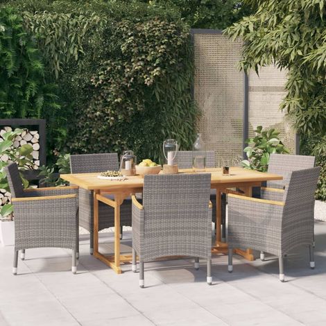 Ensemble repas de jardin 7 pièces avec coussins gris, table 180 x 90 cm en acacia - PANGIVO (1/5)