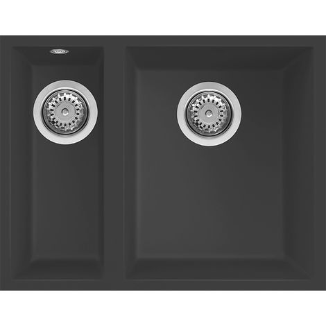 Lavello Elleci Incasso 2 vasche 56x44 Quadra 150 Sottotop Granitek Antracite LGQ15059BSO (1/3)
