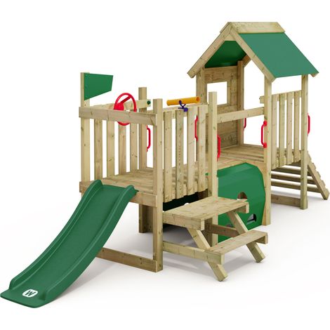 Wickey Klettergerüst My First Playground 1: Kleinkinder Kletterturm, Spielturm (10 jährige Garantie', extrem witterungsbeständig, Tunnel mit Kletterwänden), mit Spielturmzubehör - grün