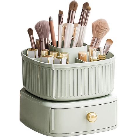 Potier à pinceaux luxe vert or, rangement cosmétique rotatif 360°, grande capacité, étanche, multifonctionnel (1/3)