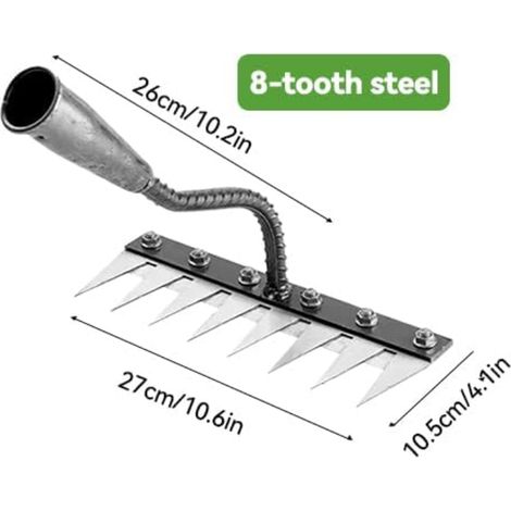 Rastrello per diserbo da giardino, acciaio al carbonio, 8 denti, metallo resistente, ferro, attrezzo da giardinaggio, rimozione stoppie - ALTRO (1/3)
