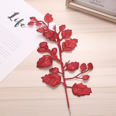 Feuille décorative de Noël rouge scintillante 21x11 cm en PE et paillettes pour couronne et sapin (1/5)
