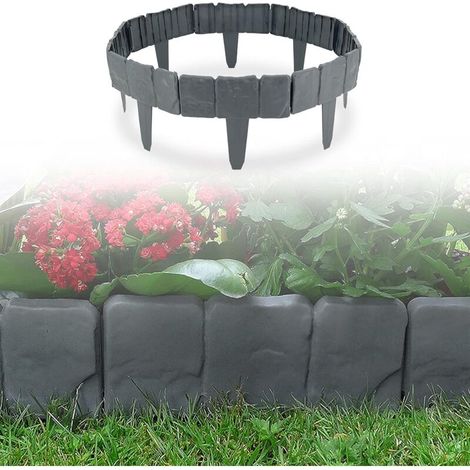 Bordure de jardin en plastique imitation pierre – Lot de 10 éléments modulables – Résistante aux intempéries et UV – Longueur totale 2.5m (1/5)