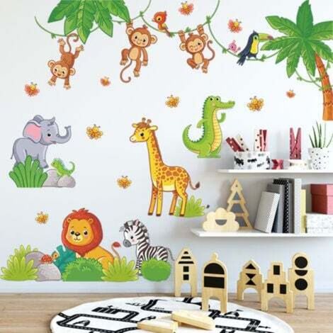 [NON UTILIZZATO] Adesivi murali con animali della giungla: vite, koala, leone, scimmia, bradipo - Decorazioni murali per la cameretta di bambini e neonati