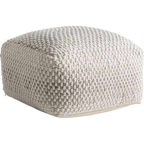 Pouf en laine bouclée blanc cassé - blanc cassé et gris (1/4)