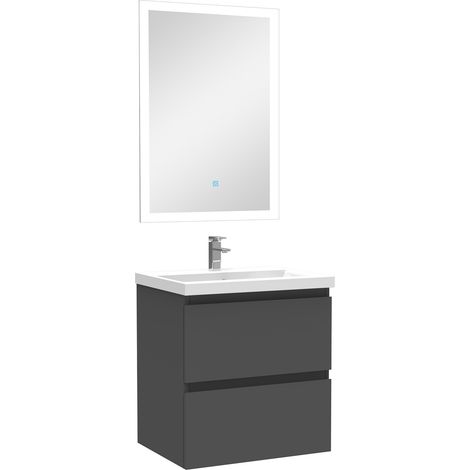 Ensemble meuble simple vasque 50cm avec miroir lumineux Anthracite