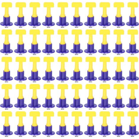 Kit 50 Pièces Système de Nivelage de Carrelage avec Clé, Outil d'Espacement pour Sol, Bleu et Jaune (1/5)