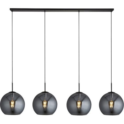 Searchlight AMSTERDAM - Suspension de plafond à 4 ampoules noir mat avec abat-jour rond en verre fumé (1/3)