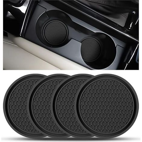 4 Pièces Sous Verres Voiture Universel Anti Dérapant en Silicone, Porte Gobelet en PVC Épais, Tapis Universels pour Gobelets Automobiles, Caboteur Tasse (Noir) (1/5)