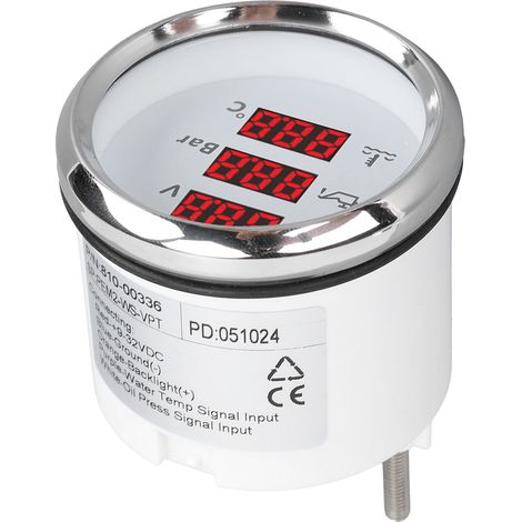 Voltmètre numérique étanche 52 mm avec rétroéclairage rouge, manomètre de tension, de pression d'huile et de température d'eau, pour bateau, yacht et camping-car (9 à 32 V CC), cadran blanc et lunette (1/5)
