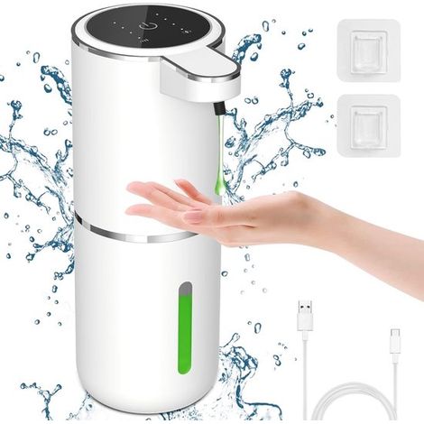 Automatischer Seifenspender mit Füllstandsanzeige, 380 ml, elektrischer Seifenspender mit Sensor, Füllmenge in 4 Stufen einstellbar