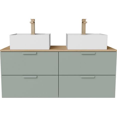 Mobile bagno sospeso con lavabo da appoggio quadrato e rubinetto Verde acqua L120 cm - AVORELI (1/4)