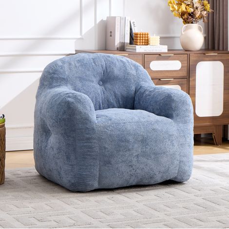 Fauteuil pouf bleu en fourrure synthétique HAVRYA (1/4)