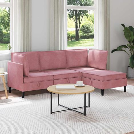 Juego de muebles de salón con cojín 4 pcs Rosa Terciopelo