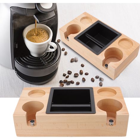 Support en bois pour tasseur à café avec bac à marc et boîte à marc de café en bouleau (1/5)