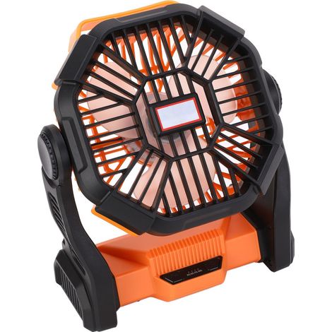 Ventilador multifuncional para camping con linterna LED y batería externa portátil de 8000 mAh para camping, pesca y situaciones de emergencia (naranja huracán).