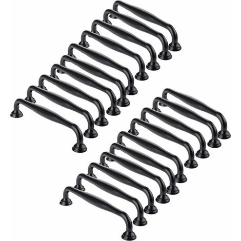 Lot de 20 poignées de porte noires pour placards de cuisine, tiroirs et chambres à coucher, entraxe de 96 mm. (1/5)