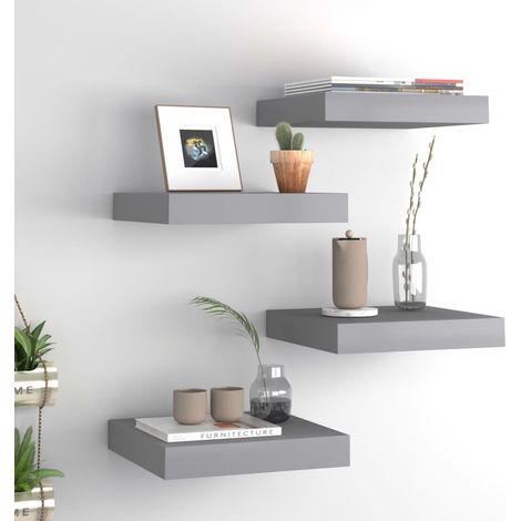 Wall Shelf  Set of 4  Grey  Honeycomb MDF, Metal  Wall mounting vidaXL