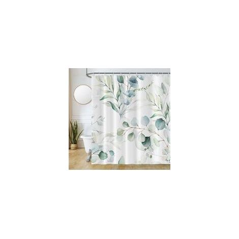 180x200cm Rideau Douche , Rideau de Douche Anti Moisissure Vert Feuilles d'eucalyptus Fleuri Blanc Rideaux de Baignoire Tissu Lavable Imperméable Rideaux Salle de Bain avec 12 Crochets (1/5)