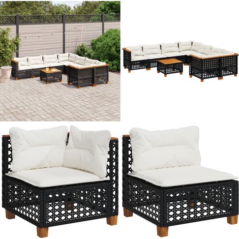 9-tlg. Garten-Sofagarnitur mit Kissen Schwarz Poly Rattan - Gartenmöbel Set - PE-Rattan Möbel - Outdoor Sofa - Esstisch - Lounge Garnitur - Home & Living (1/5)