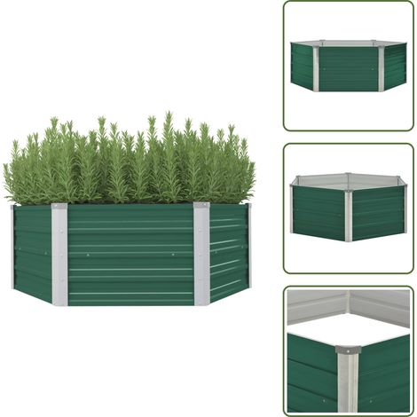 Hochbeet 129x129x46 cm Verzinkter Stahl Grün - Hochbeet - Pflanzenbehälter - Gemüsegarten - Balkonbepflanzung - Gartengeräte (1/5)