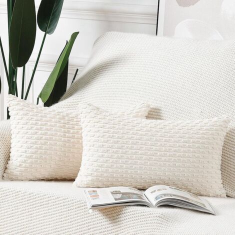 BUNTHAUS Lot de 2 Housses de Coussin en Velours côtelé rayé Boho Housse de Coussin décorative Douce pour canapé Chambre à Coucher Blanc crème 30 x 50 cm
