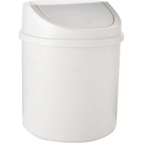 Mini cestino da scrivania con coperchio - piccolo contenitore tubolare per casa e ufficio (bianco) (1/5)