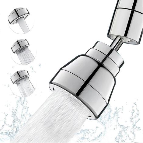 Douchette argentée à 3 jets pour robinet de cuisine - Jet à 360° pour évier de cuisine, aérateur de cuisine, adaptateur d'économie d'eau pour robinet, compatible avec lavabo de salle de bain (1/5)
