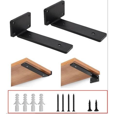 Équerres étagère murale 20cm – Lot de 2 – Charge lourde en métal – Installation cachée pour panneaux jusqu'à 4cm d'épaisseur – (1/5)