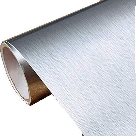 Silver Gold Brushed Stainless Steel Contact Paper for Backsplash Cover Oven Dishwasher Pantry (60cm x 200cm, Silver) (1/5)