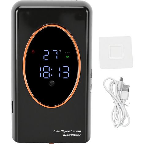 Distributeur automatique de savon en mousse, support mural pour machine à laver les mains sans contact, capacité de 480 ml, pour salle de bain, cuisine, bureau, école, hôtel, noir (1/5)