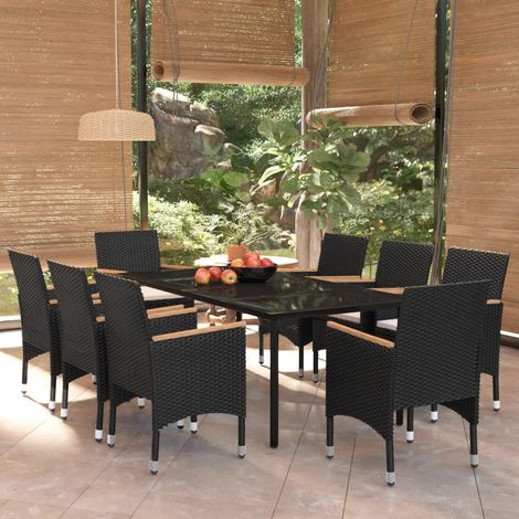 Juego de comedor de jardín 9 piezas con cojines negro vidaXL (1/5)