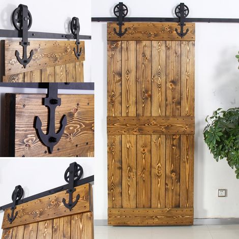 6.6FT/201cm Sliding Door Hanging Door Simple Anchor Shape - Big Wheel Barn Door Hardware Kit Anchor Shape (1/5)