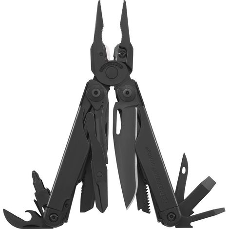 Leatherman Surge, multiherramienta resistente para mecánica y construcción, 19 funciones, acero inoxidable, color óxido negro 420HC, Blade Exchanger, funda nylon negro. (1/5)